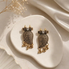 Golden Oxidised Drop Earrings