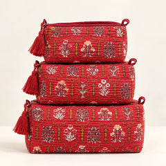 Red Floral Pouch Set