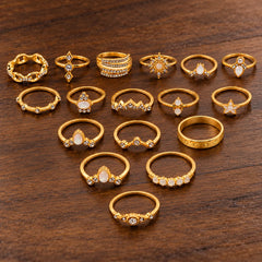 Set of 17 Golden Celestial Statement Rings Combo