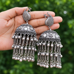 Oxidised Peacock Jhumka Earrings