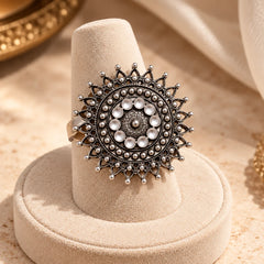 Oxidised Silver Sunburst Ring