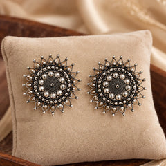 Oxidised Silver Sunburst Earrings