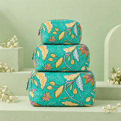Teal Botanical Pouch Set