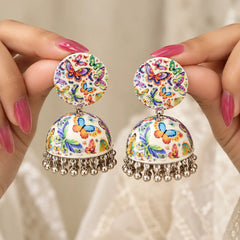 Butterfly Motif Meenakari Jhumkas
