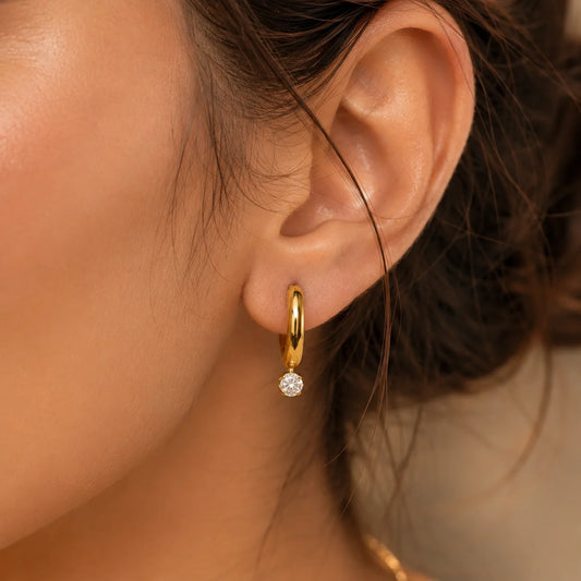 Minimal Crystal Hoop Earrings - 18K Gold Plated