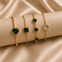 Emerald Crystal Bracelet Combo - 18K Gold Plated