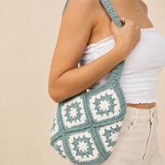Aqua White Crochet Shoulder Bag