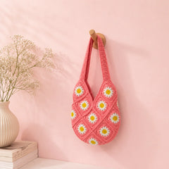 Blush Pink Daisy Crochet Shoulder Bag