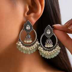 Mint Green Pearl Chandbali Earrings
