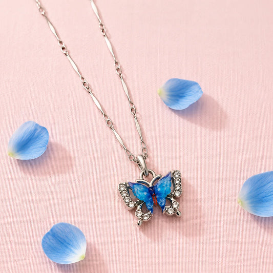 Blue Crystal Butterfly Pendant Necklace
