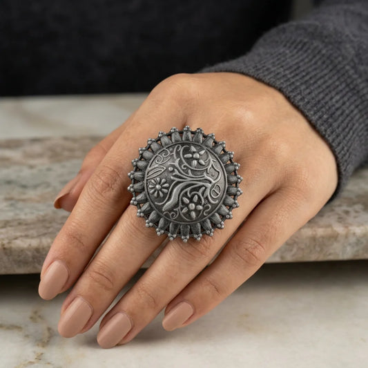 Black Oxidised Floral Rings