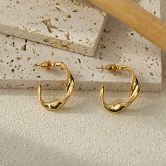 Gold Twisted C Hoop Earrings