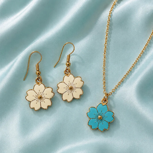 Floral Enamel Necklace & Earrings Set