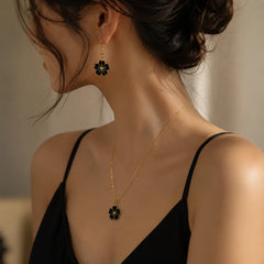 Black Flower Necklace & Earrings Set