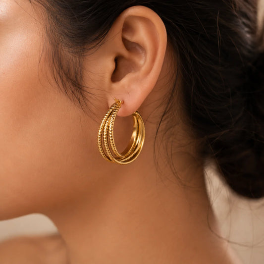 Layered Triple Hoop Earrings - 18K Gold Plated