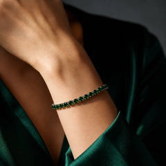 Silver Emerald Stone Chain Bracelet - Silver 925