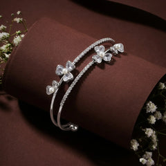 Floral Pearl Cuff Bracelet - Rhodium Plated