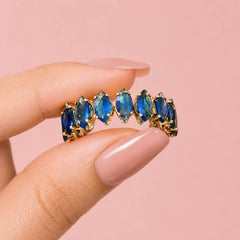 Marquise Blue Crystal Ring - 18K Gold Plated