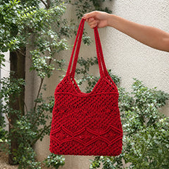 Red Macrame Tote Bag