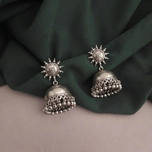 Oxidised Chakra Jhumka Earrings
