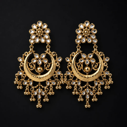 Crescent Chandelier Kundan Earrings