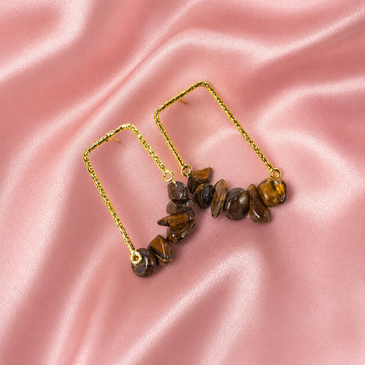 Textured Golden Stone Drop Earrings