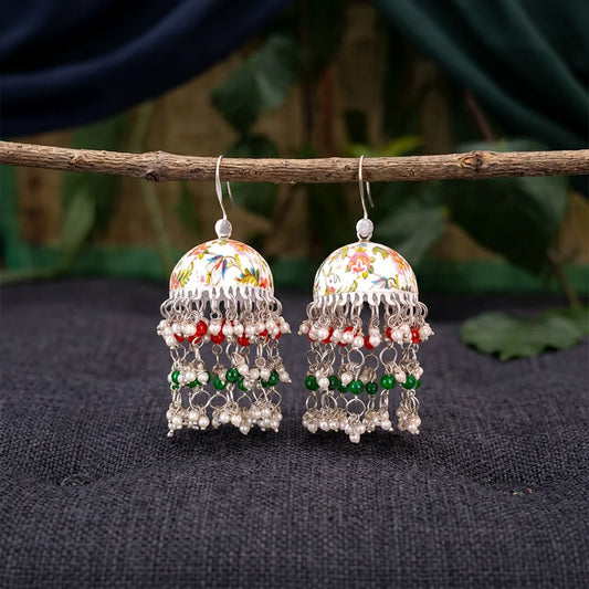 Floral Meenakari Beaded Pearl Jhumka
