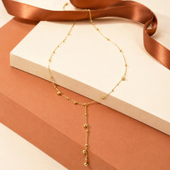 Golden Beaded Lariat Necklace - 18K Gold Plated