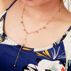 Golden Beaded Lariat Necklace - 18K Gold Plated