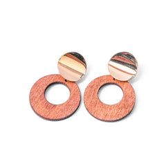 Golden Top Wooden Circular Drop Earrings
