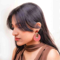 Wooden Round Golden Top Drop Earrings