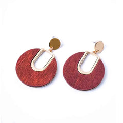 Wooden Round Golden Top Drop Earrings