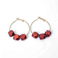 Hexagonal Wooden Cube Hoop Earrings