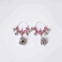 Floral Pink Enamel Jhumka Earrings
