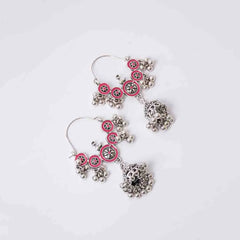 Floral Pink Enamel Jhumka Earrings