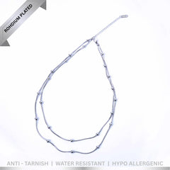 Layered Beaded Ball Chain Necklace - Rhodium Plated