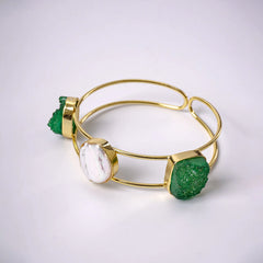 Golden Druzzy Stone And Pearl Bangle