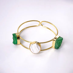Golden Druzzy Stone And Pearl Bangle