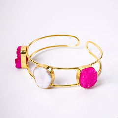 Golden Druzzy Stone And Pearl Bangle