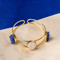 Golden Druzzy Stone And Pearl Bangle