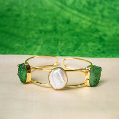 Golden Druzzy Stone And Pearl Bangle