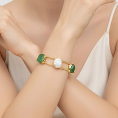 Golden Druzzy Stone And Pearl Bangle