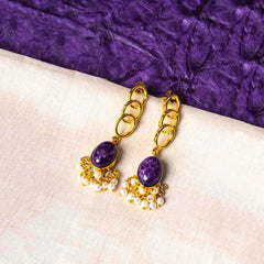 Golden Link Marble Stone Pearl Mogra Earrings