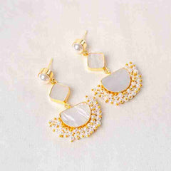 Traditional Geometric Natural Stone Pearl Mogra Earrings