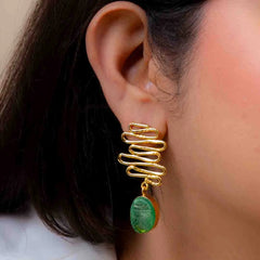 Textured Golden Druzzy Stone Drop Earrings