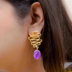 Textured Golden Druzzy Stone Drop Earrings