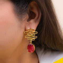 Textured Golden Druzzy Stone Drop Earrings
