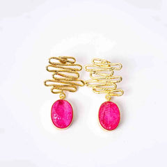 Textured Golden Druzzy Stone Drop Earrings