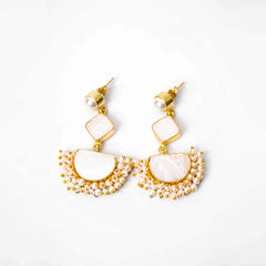 Traditional Geometric Natural Stone Pearl Mogra Earrings