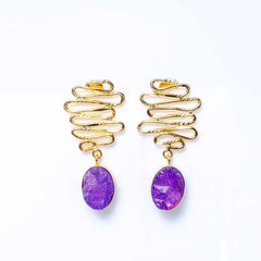 Textured Golden Druzzy Stone Drop Earrings